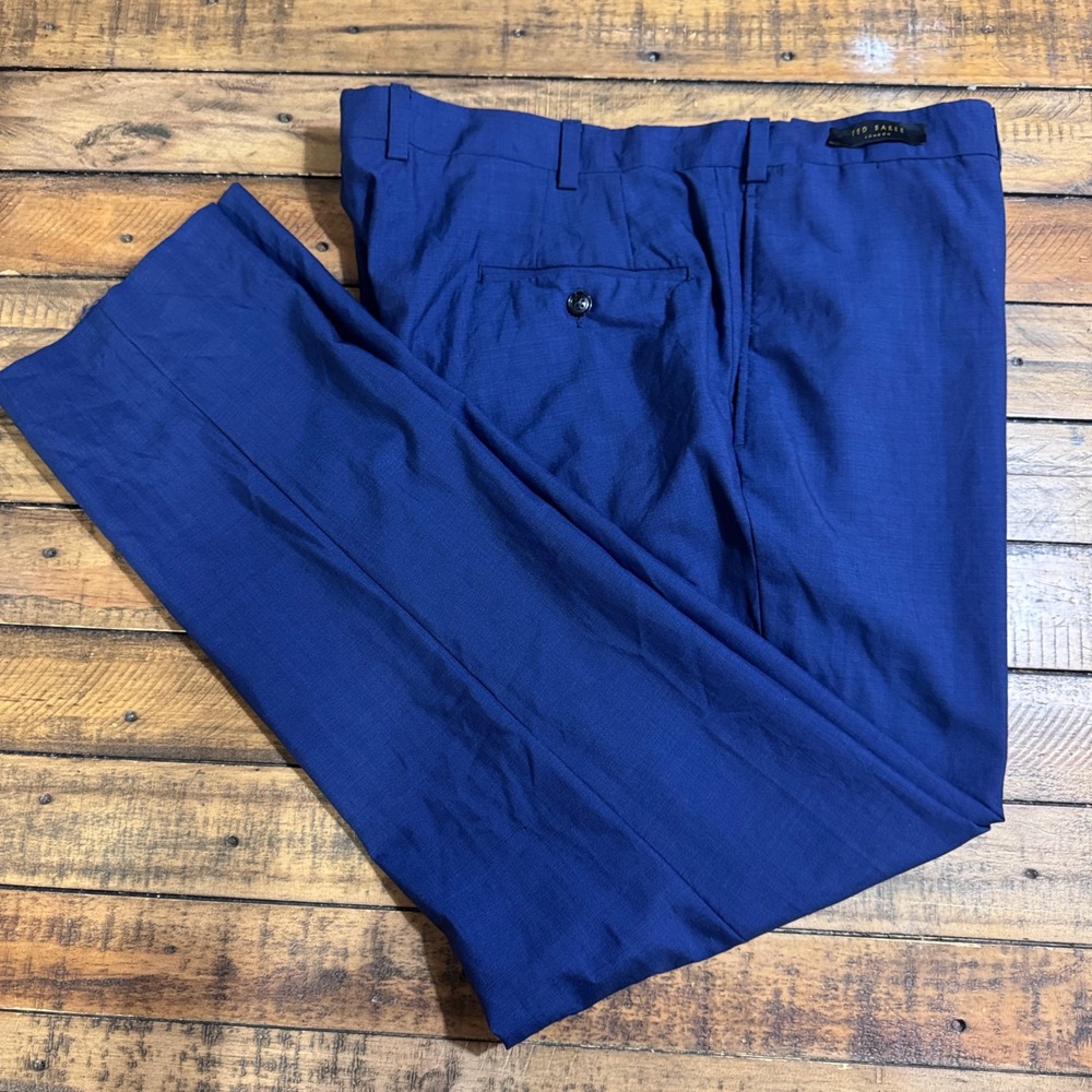 Ted Baker London Julian Pant Mens 40R Blue Wool Dress‎ Slacks Trousers